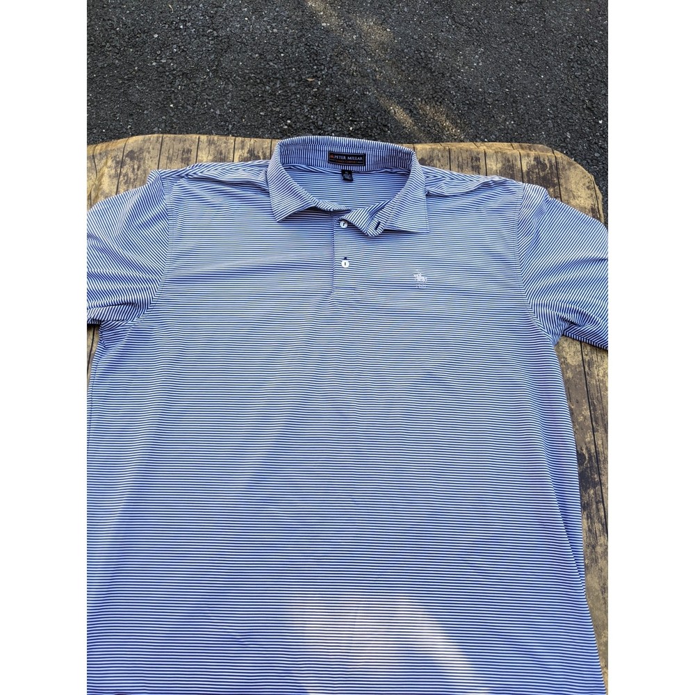 Peter Millar Summer Comfort Blue Striped Chartwell Country Club MD Golf Polo XL